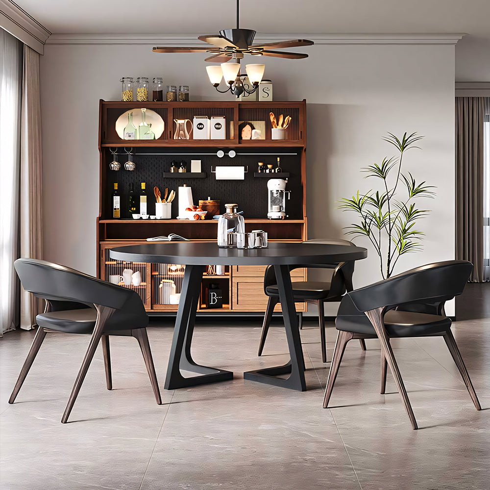 Modern Upholstered Dining Chair Faux Leather Seat Curved Armrest Accent Chair with Solid Wood Legs 1 Piece