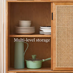 Load image into Gallery viewer, 39" Modern Rattan Sideboard 2-Door Natural Wood Buffet Cabinet with Metal Legs
