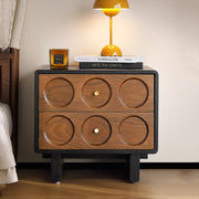 Mid Century Modern Walnut Nightstand with Geometric Drawer Design