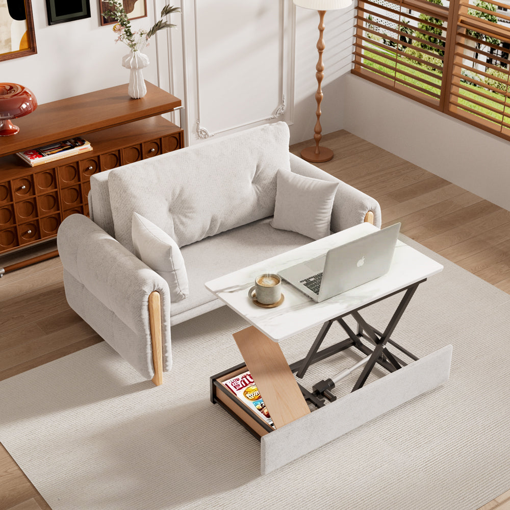 Modern Smart Sofa Bed with Built-in Electric Lift Coffee Table and Storage