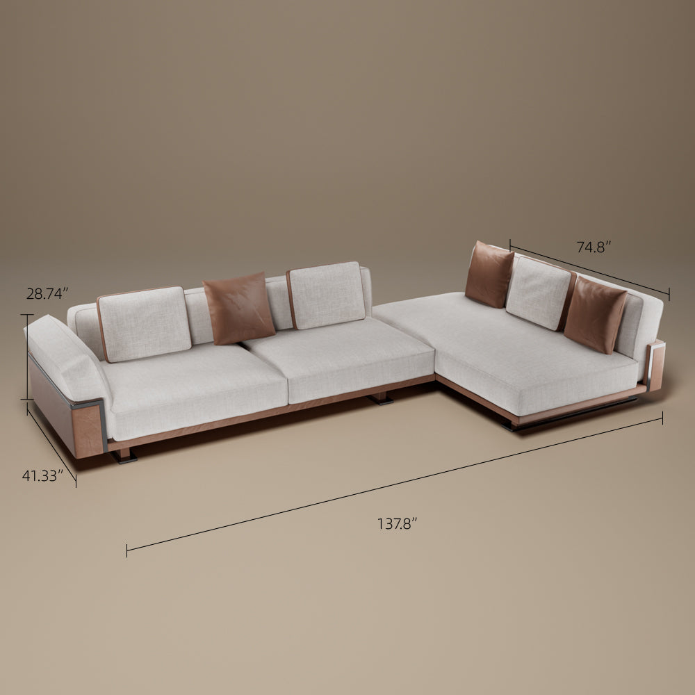 110" Modern 4-Seater Leather Sofa Luxury Comfort with High-Density Foam Solid Wood Frame & Brushed Stainless-Steel Accents