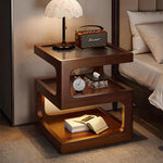 Load image into Gallery viewer, Modern Solid Wood Bedside Table with Fluted Glass Top Multi Layer Storage Nightstand
