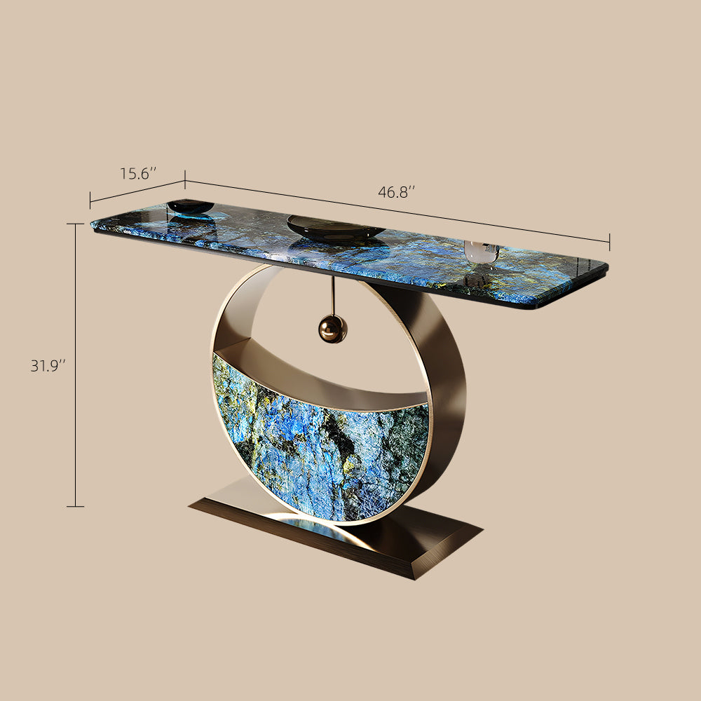 Luxurious Blue & Gold Console Table with Elegant Circular Base