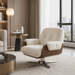 Load image into Gallery viewer, Cream Tufted Fabric Swivel Lounge Chair with Walnut Frame
