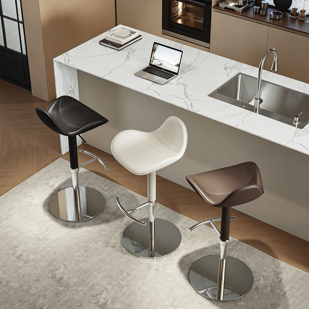 1-Piece Modern Adjustable Swivel Bar Stool with Faux Leather Seat Chrome Base