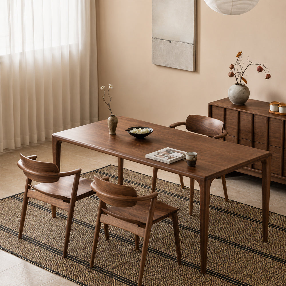 Mid-Century Solid Wood Dining Chair with Curved Armrests 1 Piece