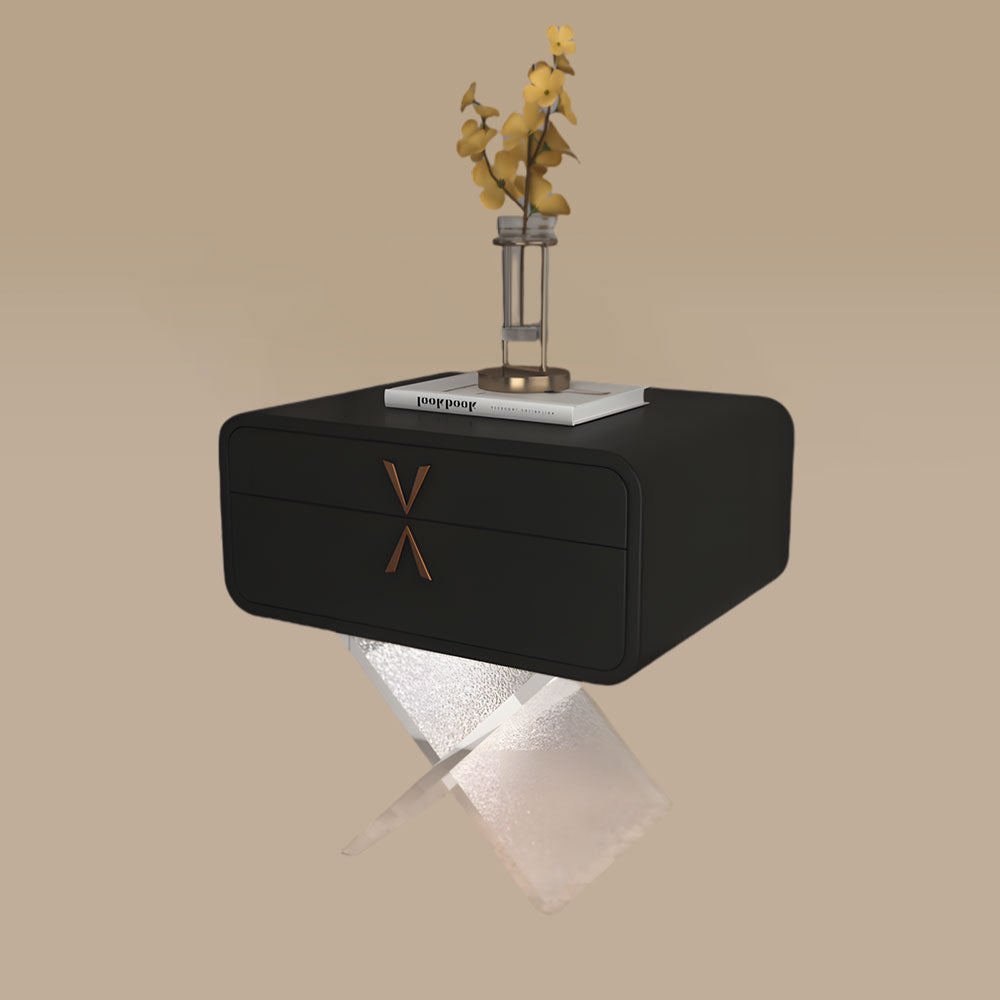 Modern Smart Nightstand with X-Base Acrylic Legs & Motion Sensor LED Light