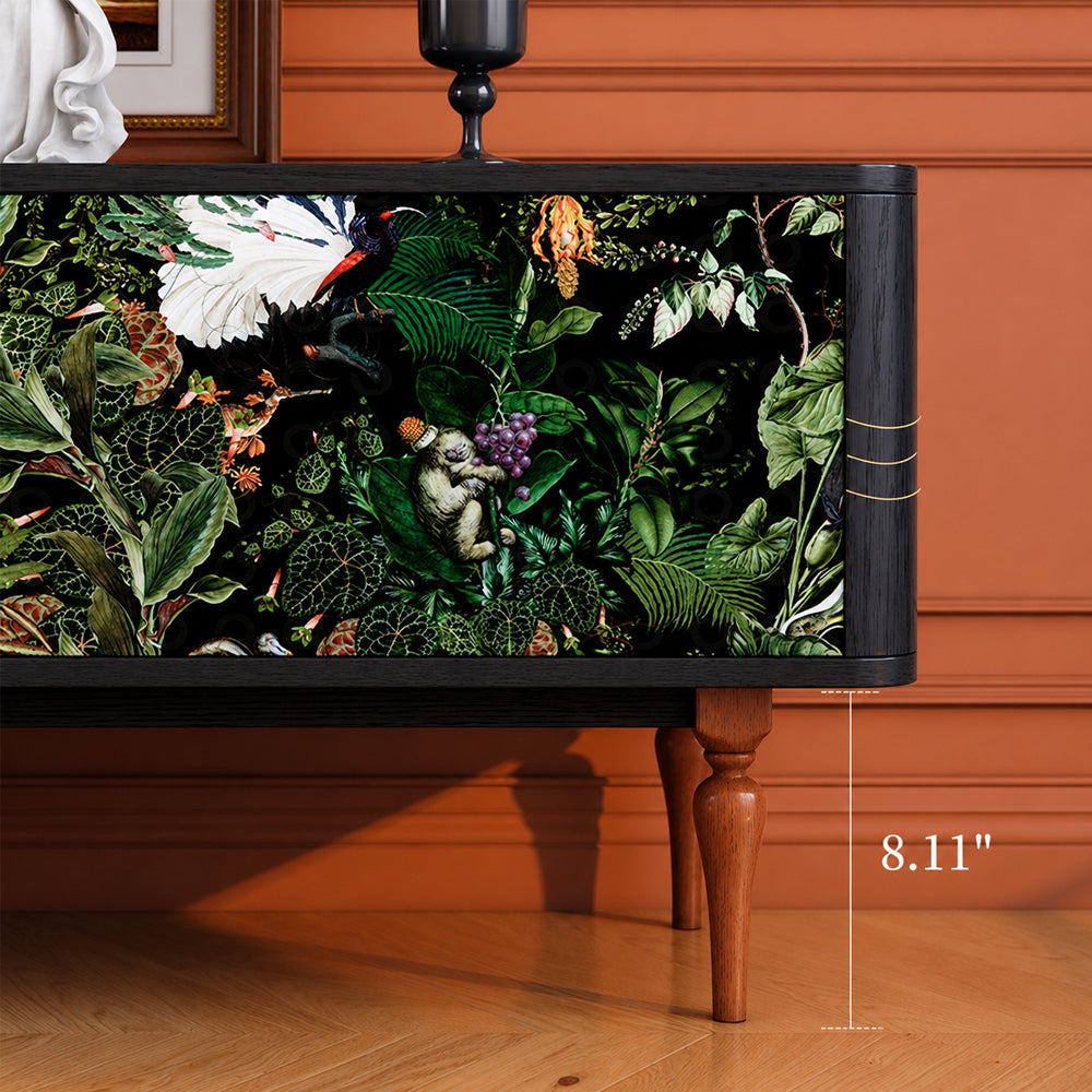 82.6" Jungle Print Mid Century Wood TV Stand