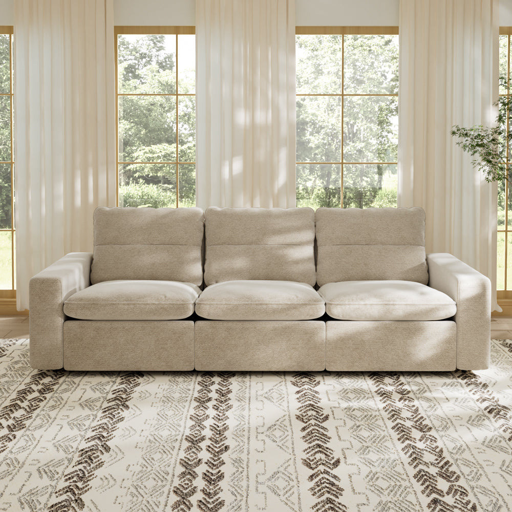 115.35'' CloudLuxe Power Reclining 3-Seat Sofa Linen Fabric Cloud Comfort