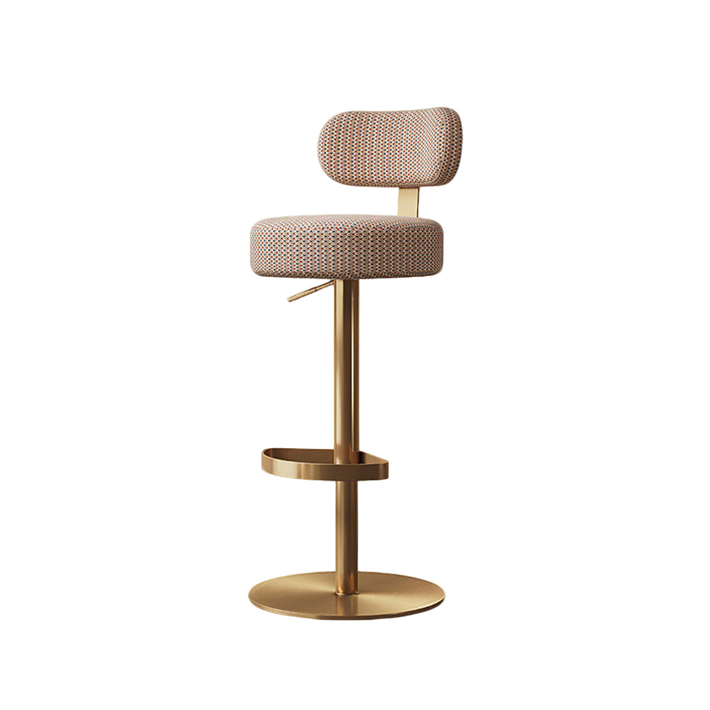 1 Piece Modern Upholstered Adjustable Bar Stool with Gold Metal Base