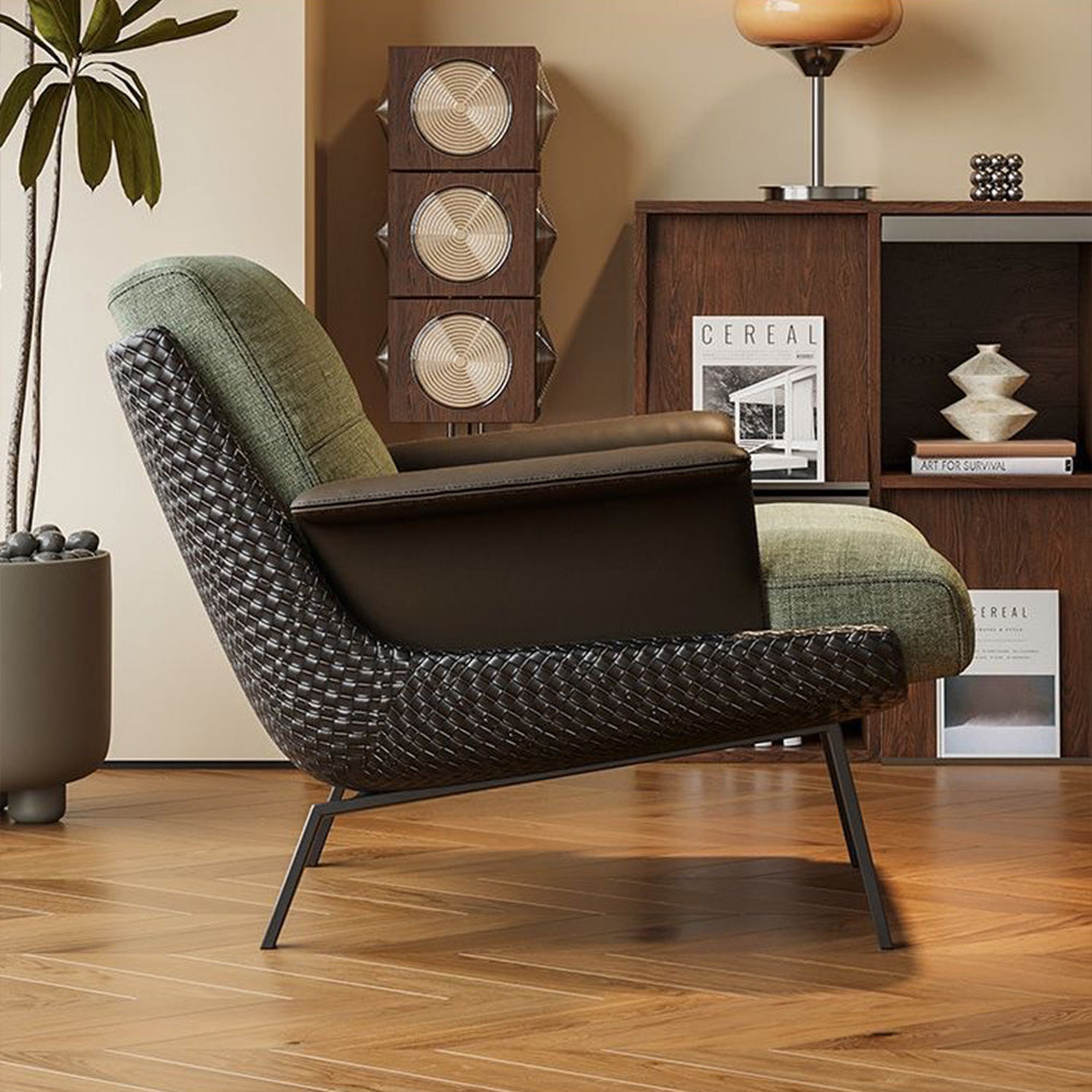 Modern Accent Lounge Chair Mixed Fabric and Faux Leather Armchair Upholstered Leisure Chair with Metal Legs