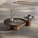 Load image into Gallery viewer, Modern Round Coffee Table Set with Sculptural Base &amp; Glass Accent Side Table Luxury Contemporary Living Room Furniture

