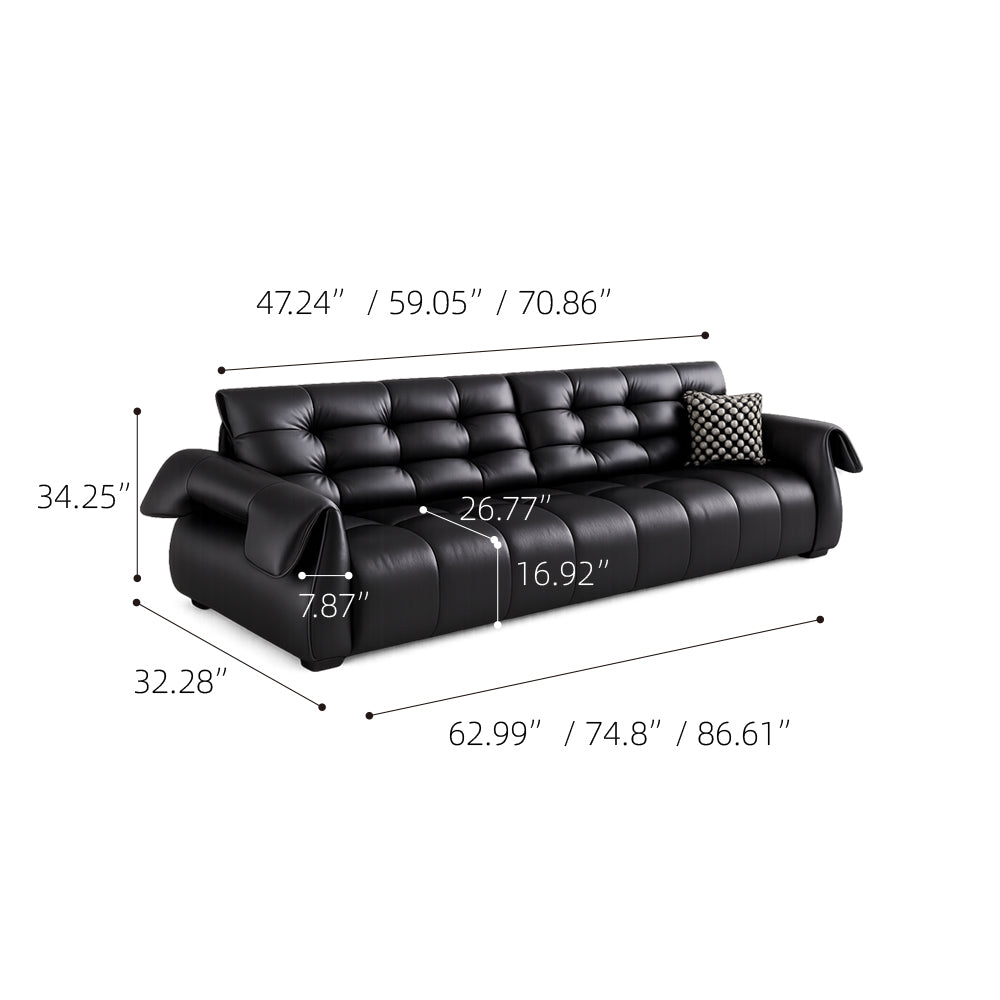 Pet Friendly Black Faux Leather Convertible Sofa Bed with Tufted Cushions