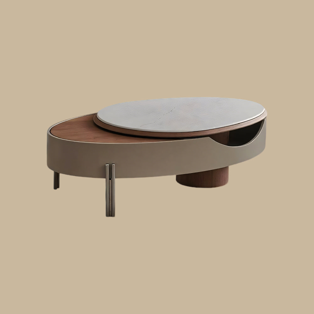 46.8'' Modern Lift-Top Coffee Table with Sintered Stone Top & Wood Base Sculptural Curved Design with Hidden Storage