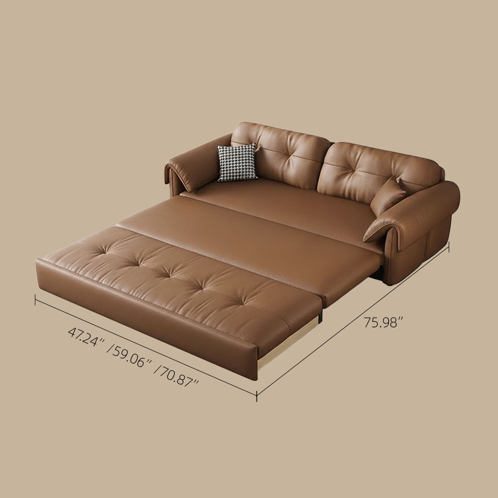 Contemporary Faux Leather Sofa Bed Sleeper Sofa with Hidden Storage & Metal Frame