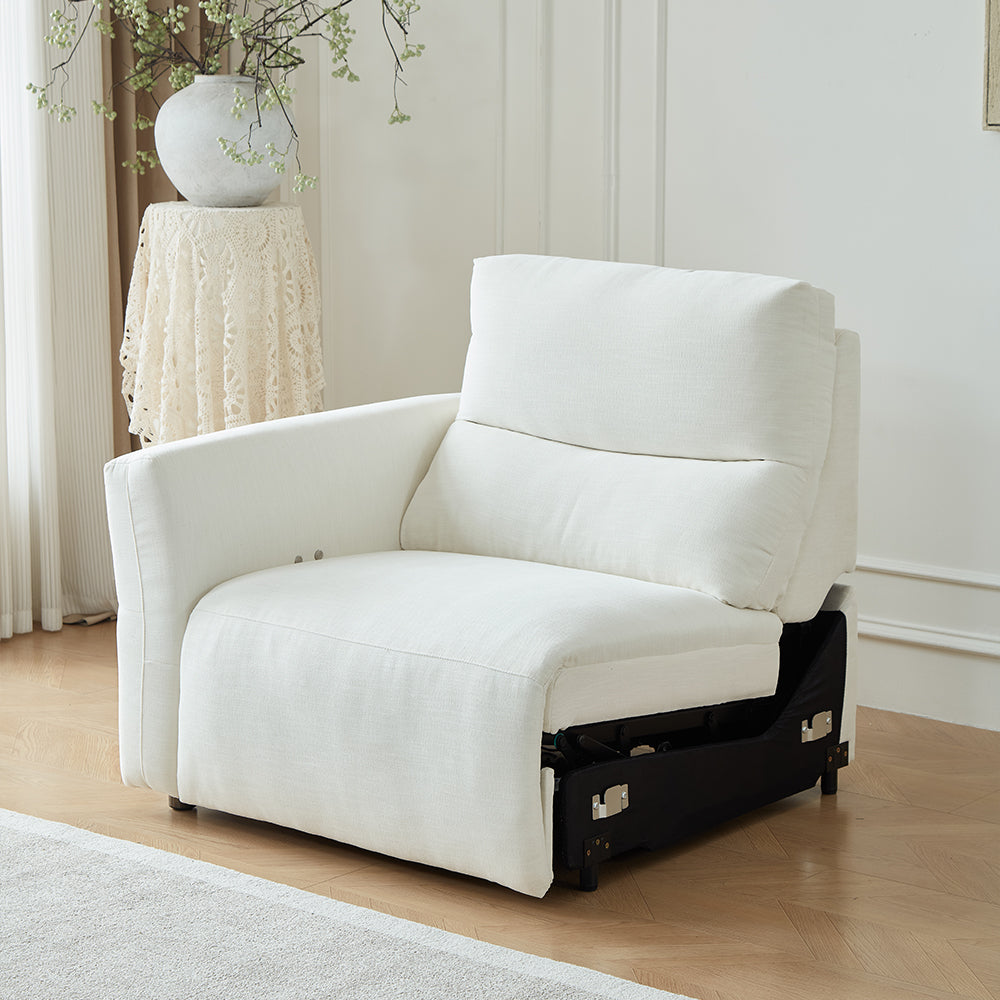 106.2'' Modern Electric Reclining Sofa Cream Fabric Power Sofa with Adjustable Footrest and Wide Armrests
