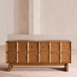 Load image into Gallery viewer, 62.99" Rustic Media Console with Circular Textured Doors and Concealed Storage and Cable Cutouts
