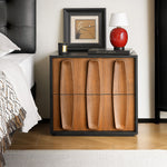 Load image into Gallery viewer, Modern Walnut Nightstand with Fluted Drawer Design Black Frame Wooden Bedside Table

