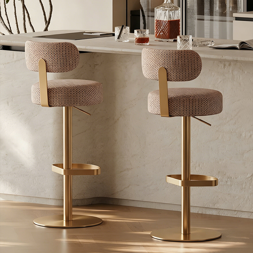 1 Piece Modern Upholstered Adjustable Bar Stool with Gold Metal Base
