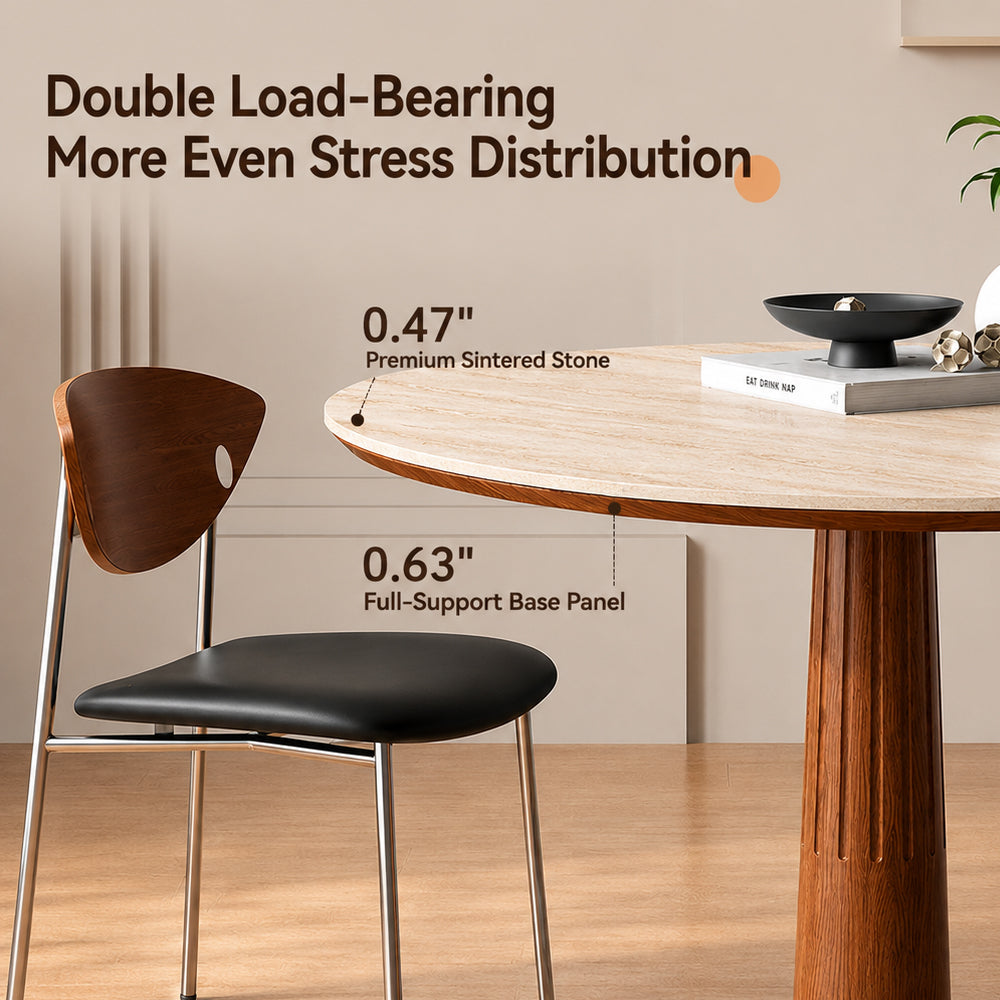 31.49" Modern Round Meeting Table Walnut Wood Veneer Pedestal Base Compact Dining & Conversation Table