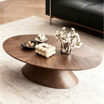 Load image into Gallery viewer, Modern Walnut Round Coffee Table with Pedestal Base Wood Grain Center Table
