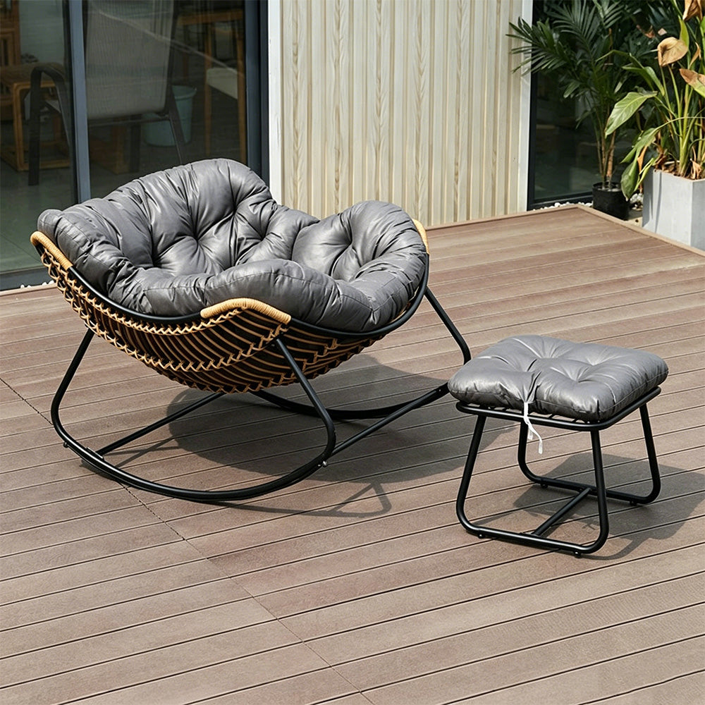 Modern Papasan Lounge Chair with Woven Rattan Frame and Plush Cushion