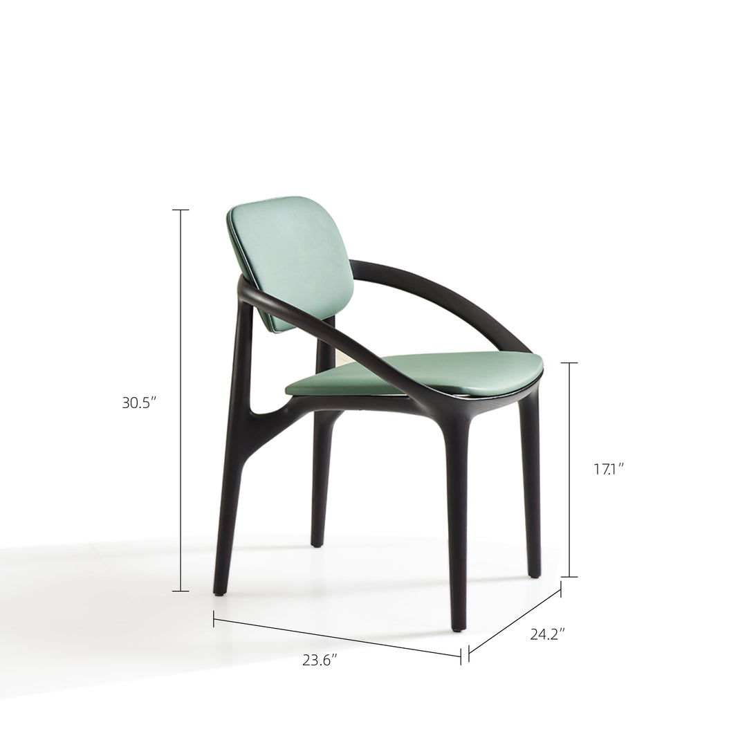Modern Solid Wood Dining Chair with Green Upholstered Seat and Back 1 Piece