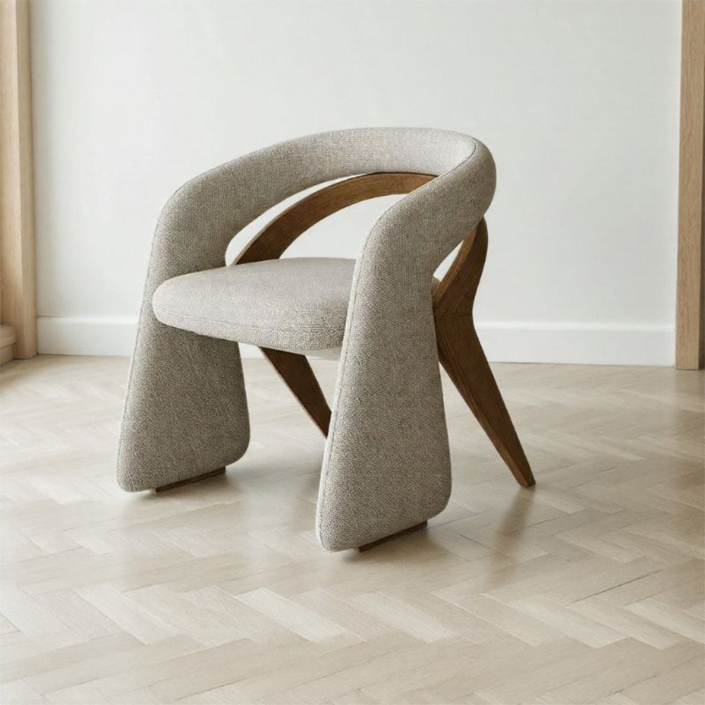 Modern Sculptural Accent Chair Upholstered Fabric with Solid Wood Frame Curved Artistic Design 1 Piece