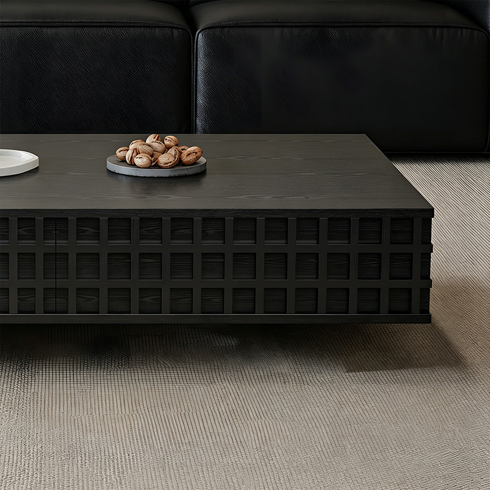 55.1" Modern Black Coffee Table with Storage Drawers Wooden Center Table Minimalist Living Room Furniture