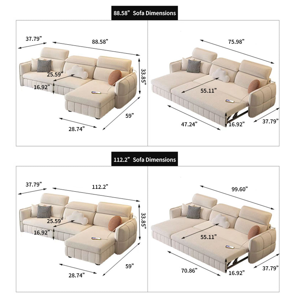 Modern Velvet Sofa Bed with USB Charging & Storage Chaise Convertible Sleeper Couch