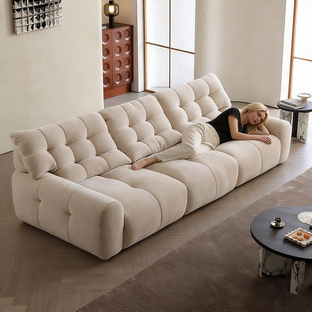 Modern Upholstered Sofa Movable Backrest Fabric Couch Minimalist Living Room Sofa