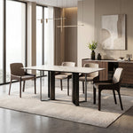 Load image into Gallery viewer, Modern White Sintered Stone Dining Table with Black Geometric Carbon Steel Base

