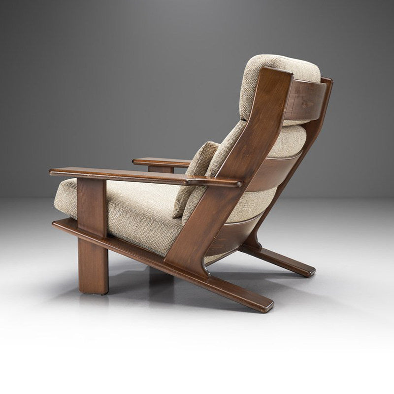 Relaxed Natural Wood & Beige Fabric Accent Chair for Sunrooms