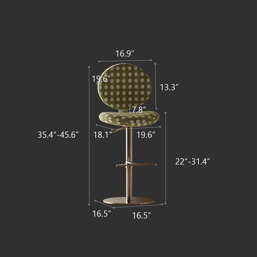 Modern Adjustable Swivel Bar Stool Green Polka Dot Upholstered Counter Chair 1 Piece