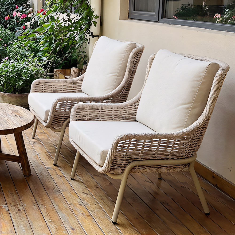 Modern Outdoor Lounge Chair with Woven Rope Frame and Weather Resistant Cushions