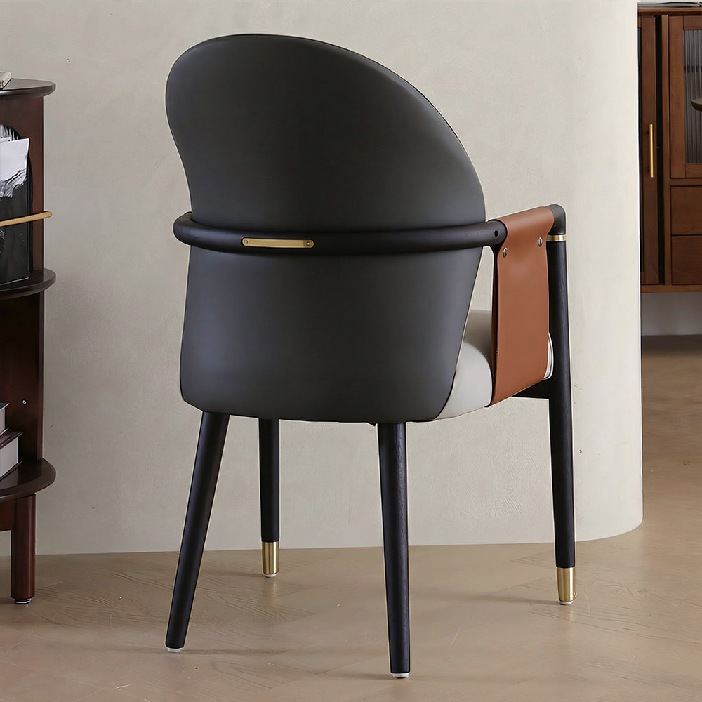Modern Upholstered Dining Chair Set of 2 Curved Back Accent Chair with Faux Leather Armrests and Ash Wood Legs