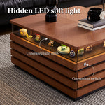 Load image into Gallery viewer, 29'' Square Walnut Coffee Table with Built-In LED Display Shelf
