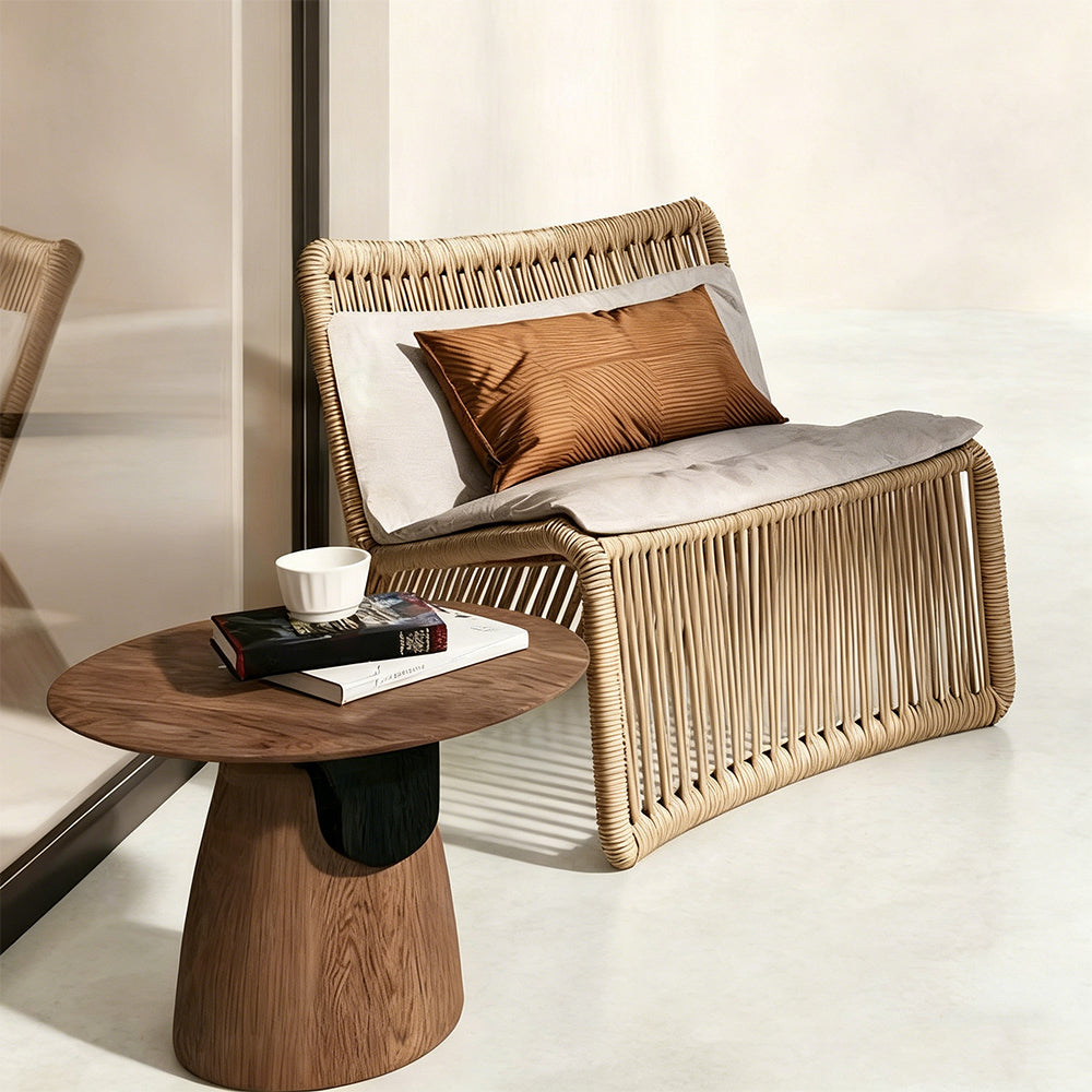 Boho Rattan Accent Chair with Cushioned Seat and Open-Weave Design