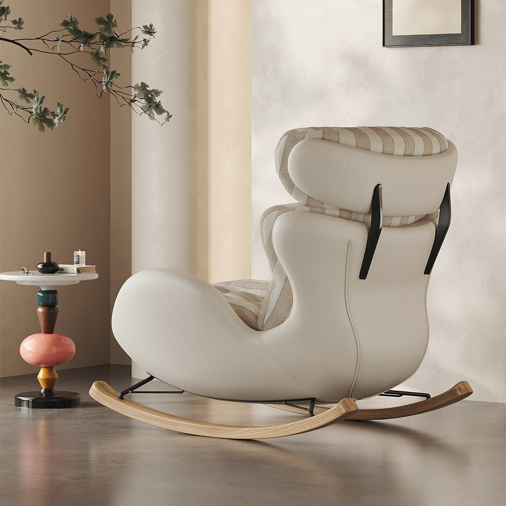 Modern High-Back Rocking Lounge Chair with Striped Upholstery