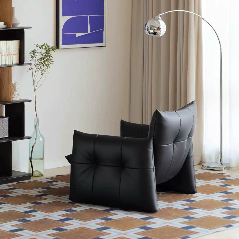 Modern Tufted Faux Leather Lounge Chair Deep Seat Accent Armchair with Sculptural Design