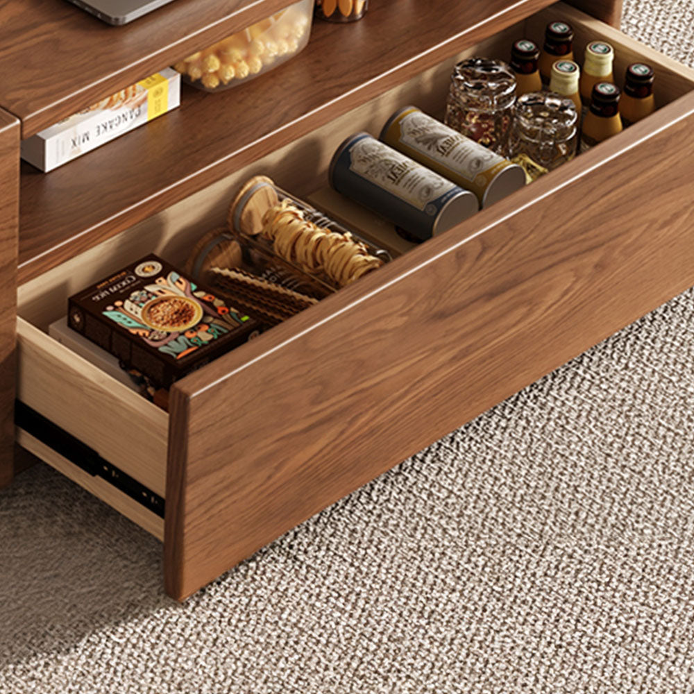 51'' Walnut Lift-Top Coffee Table with Hidden Storage Drawers and Open Shelves