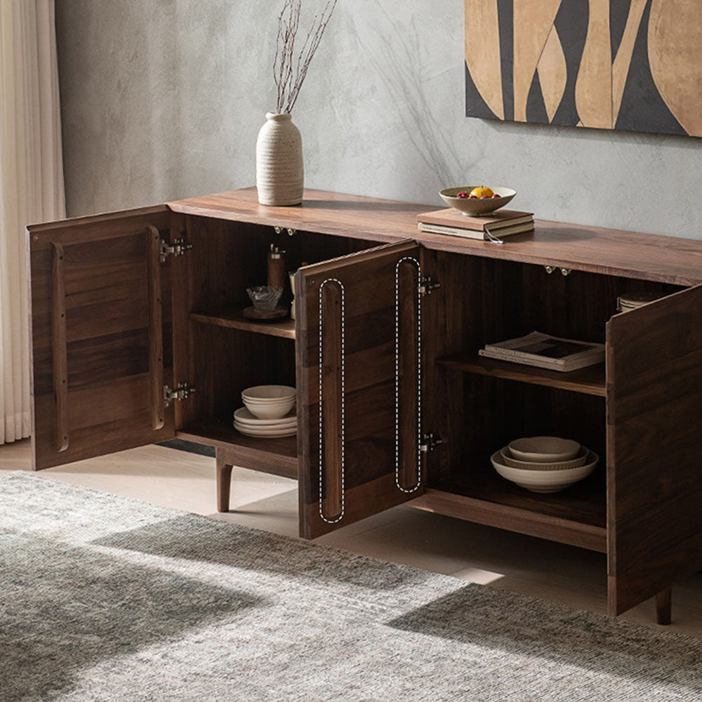Modern Walnut-Tone Sideboard Minimalist Wooden Storage Cabinet