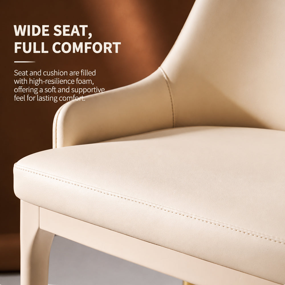 Modern Upholstered Dining Chair Set of 2 with Gold-Tipped Legs and Curved Armrests