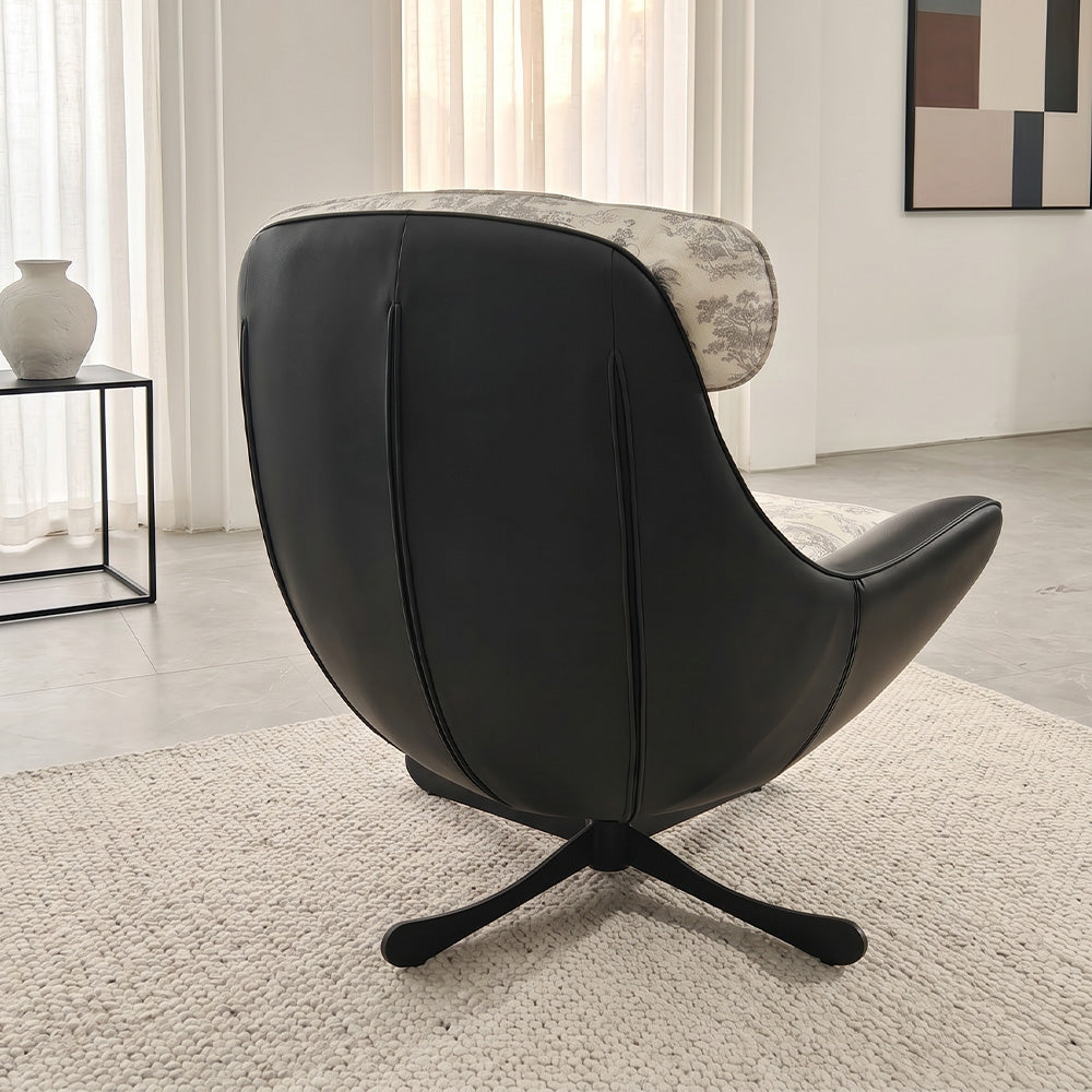Printed Swivel Lounge Chair with Black Faux Leather Shell
