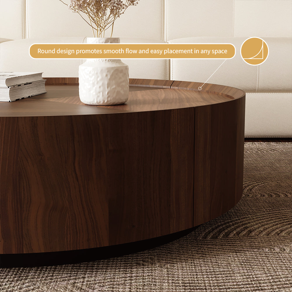 Round Wooden Coffee Table Modern Minimalist Design Large Storage Space