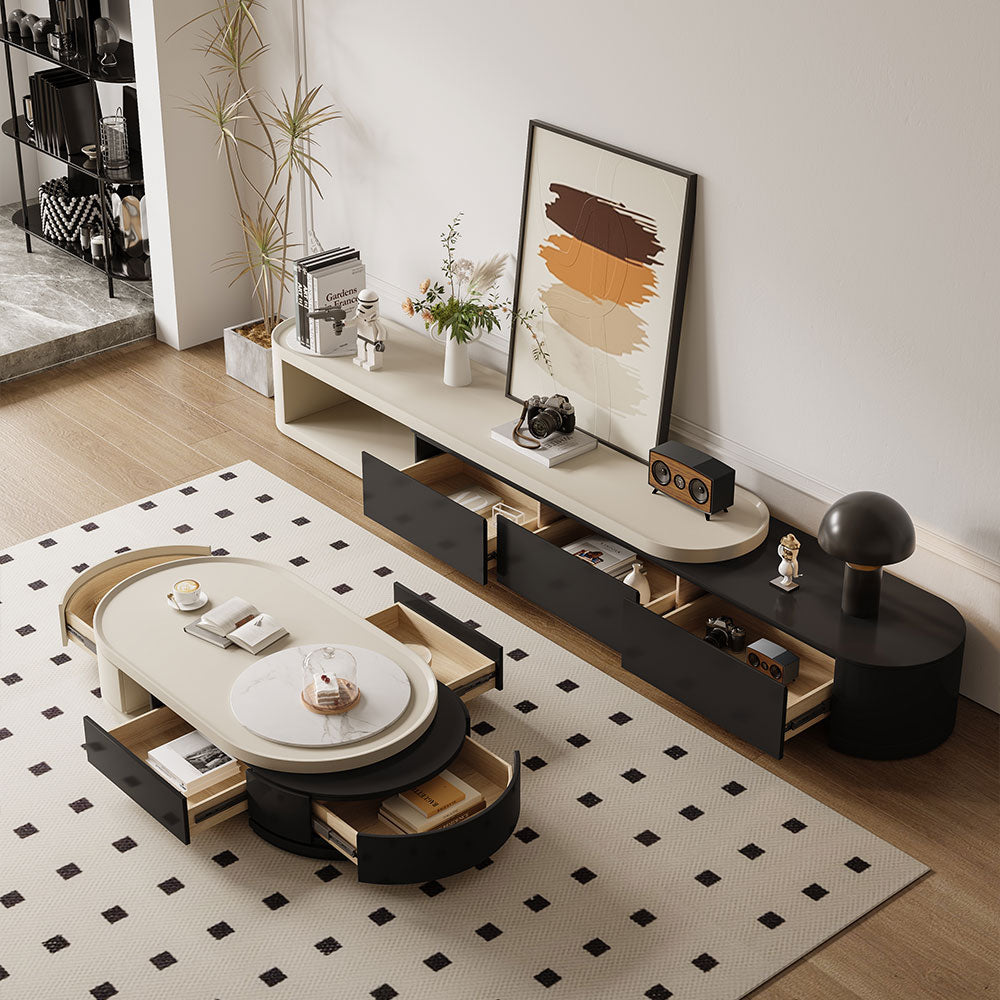Modern Extendable TV Cabinet with Rounded Edges 3-Drawer Storage