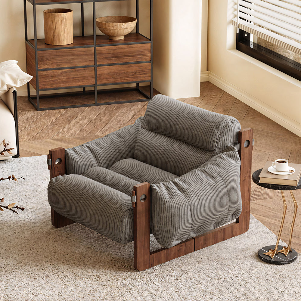 Modern Oil Waxed Leather Lounge Chair Solid Wood Frame Deep Seat Vintage Accent Armchair
