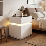 Load image into Gallery viewer, Modern LED Nightstand with Glass Top 2 Drawers Smart Bedside Table High Gloss White Design
