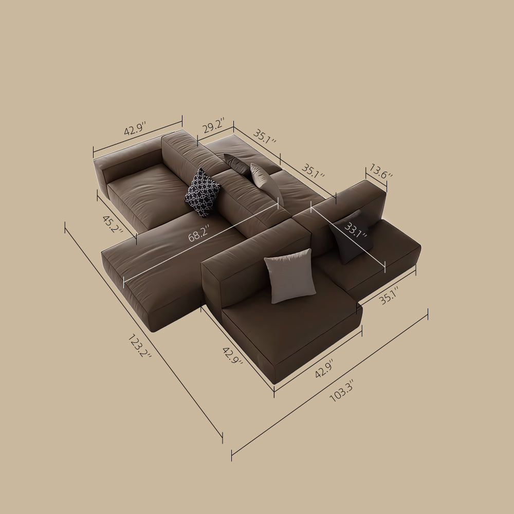 Modern Modular Top-Grain Leather Sectional Sofa