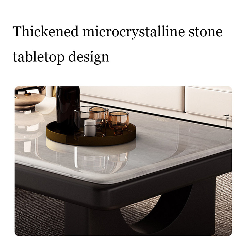 Modern Luxury Coffee Table with Marble Pattern Top and Black Accent Surface
